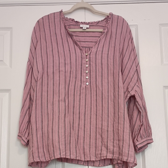 J Jill Love Linen Long Sleeve Pink Stripe Top 2X - Picture 1 of 9